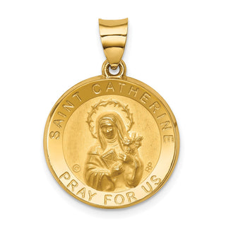 14k Yellow Gold Polished and Satin St. Catherine Hollow Medal Pendant