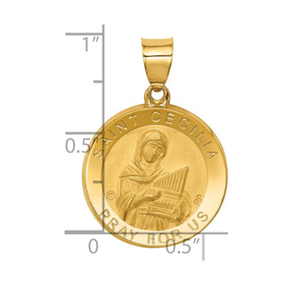 14k Yellow Gold Polished and Satin St. Cecilia Hollow Medal Pendant