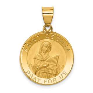 14k Yellow Gold Polished and Satin St. Cecilia Hollow Medal Pendant