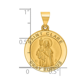 14k Yellow Gold Polished and Satin St. Clare Hollow Medal Pendant