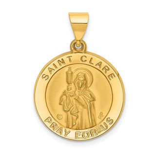 14k Yellow Gold Polished and Satin St. Clare Hollow Medal Pendant