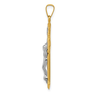 14k Gold with Rhodium-Plating Polished St. Benedict Medal INRI Crucifix Pendant