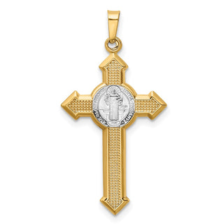 14k Gold with Rhodium-Plating Polished St. Benedict Medal INRI Crucifix Pendant