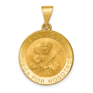 14k Yellow Gold Polished and Satin Hollow Spanish St. Joseph Medal Pendant