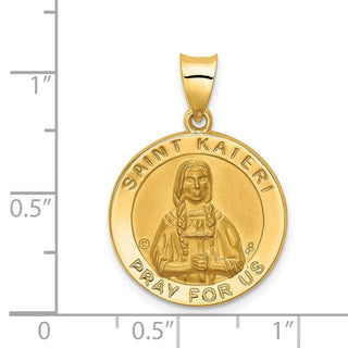 14k Yellow Gold Polished and Satin St. Kateri Hollow Medal Pendant
