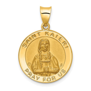 14k Yellow Gold Polished and Satin St. Kateri Hollow Medal Pendant