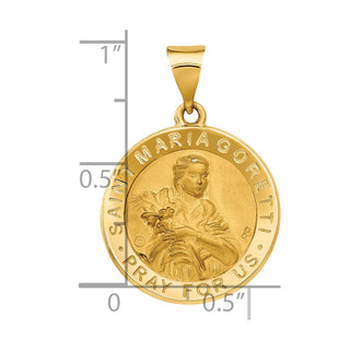 14k Yellow Gold Polished and Satin St. Maria Goretti Hollow Medal Pendant