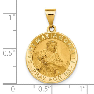 14k Yellow Gold Polished and Satin St. Maria Goretti Hollow Medal Pendant
