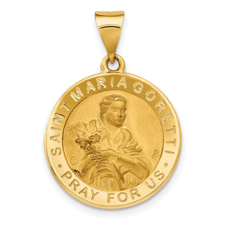 14k Yellow Gold Polished and Satin St. Maria Goretti Hollow Medal Pendant