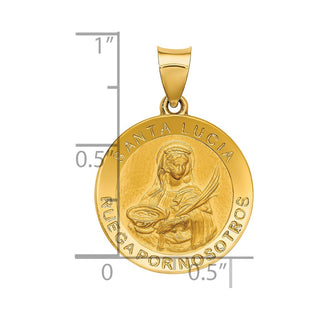 14k Yellow Gold Polished and Satin Hollow Spanish St. Lucy Medal Pendant