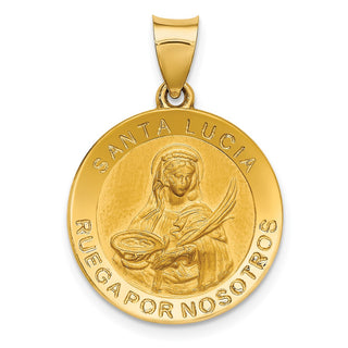 14k Yellow Gold Polished and Satin Hollow Spanish St. Lucy Medal Pendant