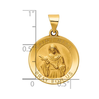 14k Yellow Gold Polished and Satin St. Rita Hollow Medal Pendant