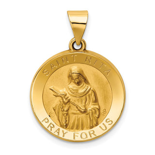 14k Yellow Gold Polished and Satin St. Rita Hollow Medal Pendant