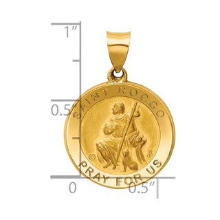 14k Yellow Gold Polished and Satin St. Rocco Hollow Medal Pendant