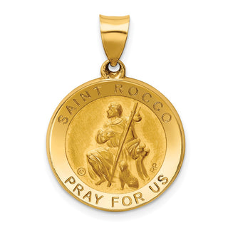 14k Yellow Gold Polished and Satin St. Rocco Hollow Medal Pendant