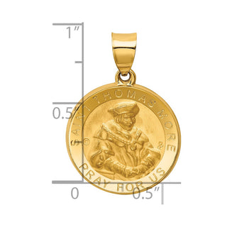 14k Yellow Gold Polished and Satin St. Thomas More Hollow Medal Pendant