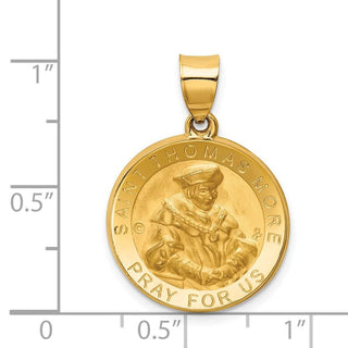 14k Yellow Gold Polished and Satin St. Thomas More Hollow Medal Pendant