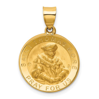 14k Yellow Gold Polished and Satin St. Thomas More Hollow Medal Pendant