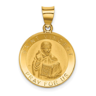 14k Yellow Gold Polished and Satin St. Vincent Hollow Medal Pendant