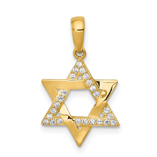 14k Yellow Gold Polished Cubic Zirconia Star Of David Pendant