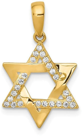 14k Yellow Gold Polished Cubic Zirconia Star Of David Pendant