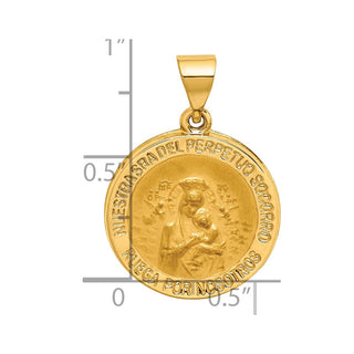 14k Yellow Gold Hollow Polish/Satin Round Spanish Perpetuo Socorro Medal Pendant