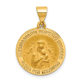 14k Yellow Gold Hollow Polish/Satin Round Spanish Perpetuo Socorro Medal Pendant