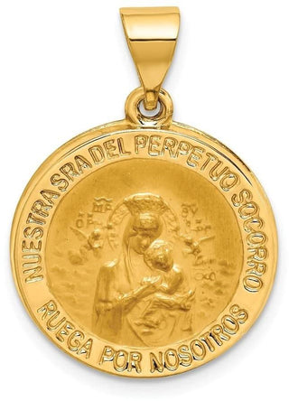 14k Yellow Gold Hollow Polish/Satin Round Spanish Perpetuo Socorro Medal Pendant