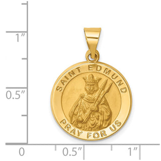 14k Yellow Gold Hollow Polished/Satin Round St. Edmund Medal Pendant