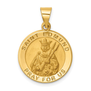 14k Yellow Gold Hollow Polished/Satin Round St. Edmund Medal Pendant
