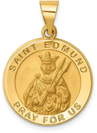 14k Yellow Gold Hollow Polished/Satin Round St. Edmund Medal Pendant