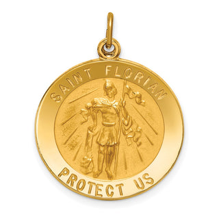 14K Yellow Gold Solid Polished/Satin Round St. Florian Medal Pendant