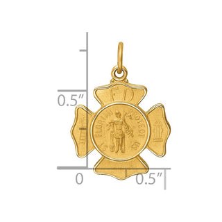 14K Yellow Gold Solid Polished/Satin Small St. Florian Fire Dept. Badge Medal Pendant