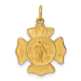14K Yellow Gold Solid Polished/Satin Small St. Florian Fire Dept. Badge Medal Pendant