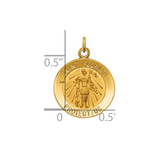 14K Yellow Gold Solid Polished/Satin Small St. Florian Medal Pendant