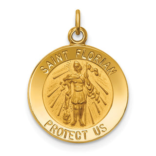 14K Yellow Gold Solid Polished/Satin Small St. Florian Medal Pendant