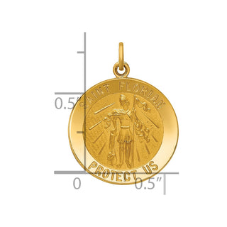 14K Yellow Gold Solid Polished/Satin Medium St. Florian Medal Pendant