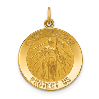 14K Yellow Gold Solid Polished/Satin Medium St. Florian Medal Pendant