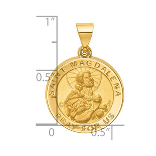 14k Yellow Gold Hollow Polished/Satin Round St. Magdalena Medal Pendant