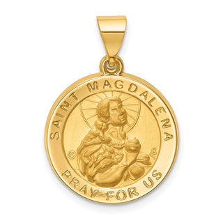 14k Yellow Gold Hollow Polished/Satin Round St. Magdalena Medal Pendant