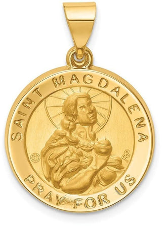 14k Yellow Gold Hollow Polished/Satin Round St. Magdalena Medal Pendant