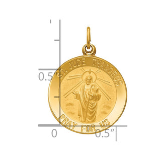 14K Yellow Gold Solid Polished/Satin Small Round St. Jude Thaddeus Medal Pendant