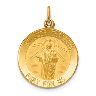 14K Yellow Gold Solid Polished/Satin Small Round St. Jude Thaddeus Medal Pendant