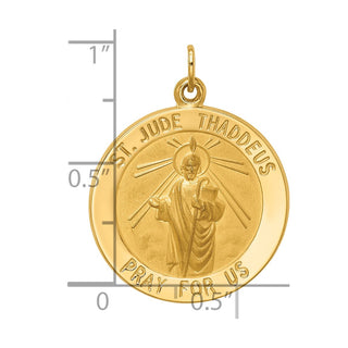 14K Yellow Gold Solid Polished/Satin Medium Round St. Jude Thaddeus Medal Pendant