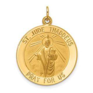 14K Yellow Gold Solid Polished/Satin Medium Round St. Jude Thaddeus Medal Pendant