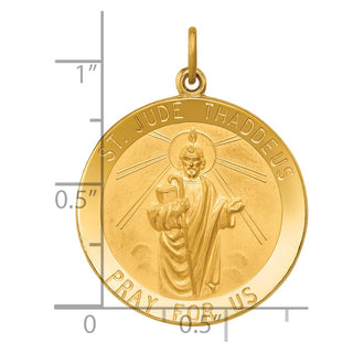14K Yellow Gold Solid Polished/Satin Large Round St. Jude Thaddeus Medal Pendant