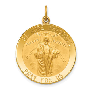 14K Yellow Gold Solid Polished/Satin Large Round St. Jude Thaddeus Medal Pendant
