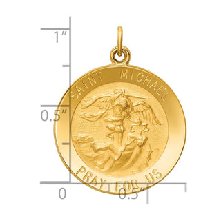 14K Yellow Gold Solid Polished/Satin Medium Round St. Michael Medal Pendant