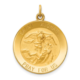 14K Yellow Gold Solid Polished/Satin Medium Round St. Michael Medal Pendant