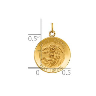 14K Yellow Gold Solid Polished/Satin Small Round St. Michael Medal Pendant
